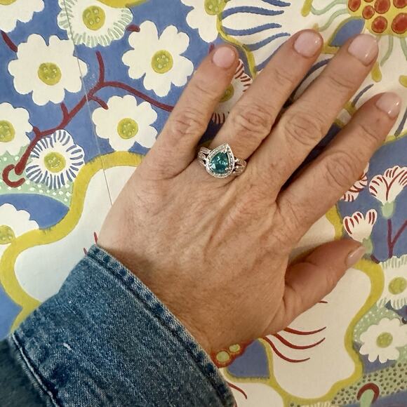 Vintage 14k Diamond Topaz Ring Size 8 - Picture 9 of 10